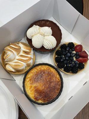 Lemon tart, tiramisu, berry tart, Creme brûlée