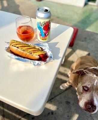 Sparkling Rosé, Highland Park Pilsner and hot dog for the humans.