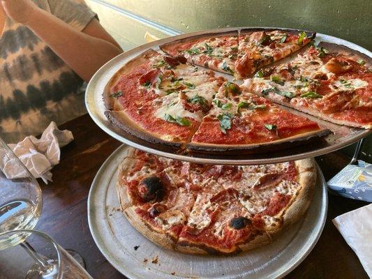 Gluten-free (margherita with bacon) on top, regular on bottom (just salami).  Both excellent!