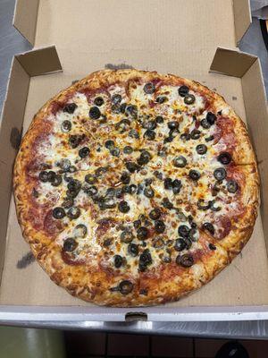 Pepperoni and Black Olive pizza