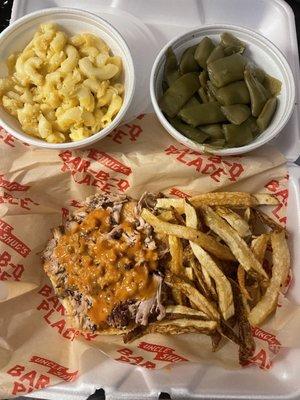 BBQ, fries, Mac & cheese, green beans