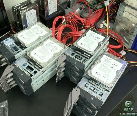 Here's us recovering data from 16 hard drives configured as RAID 10. We can handle any type of array with any number of drives.