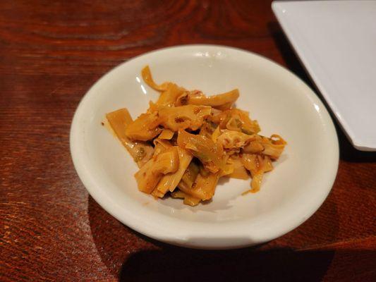 Complimentary spicy preserved bamboo dish to start