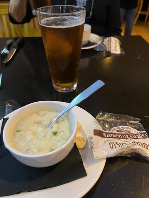 Clam chowder & Samuel Adams lager