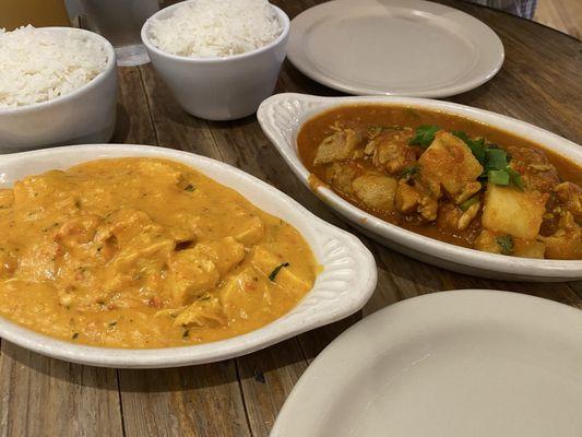 Chicken tikka masala and vindaloo