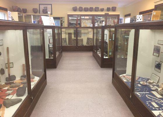 A view featuring some of the original exhibit display cases found on the first floor of the museum.