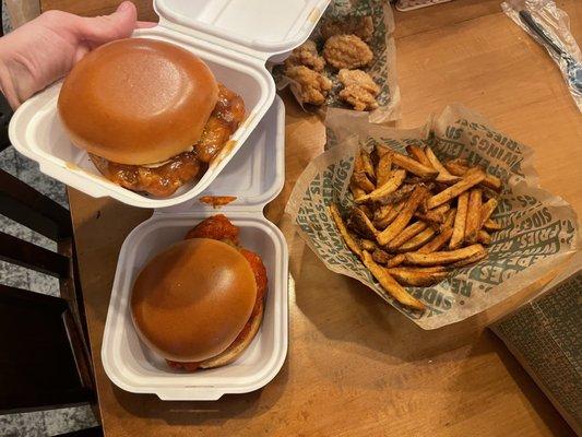 Chicken sandwich combo meals and 10 piece boneless wings.