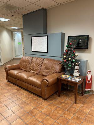 Lobby area with cute Christmas tree