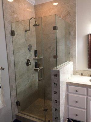 Our beautiful shower surround from Wilson Glass. Love the high end quality.