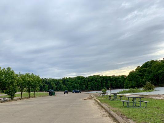 Lots of picnic tables