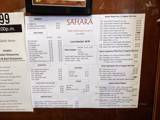 9/21 menu. Some price increases, but still a good deal.