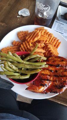 Chicken green beans and sweet potato  fries