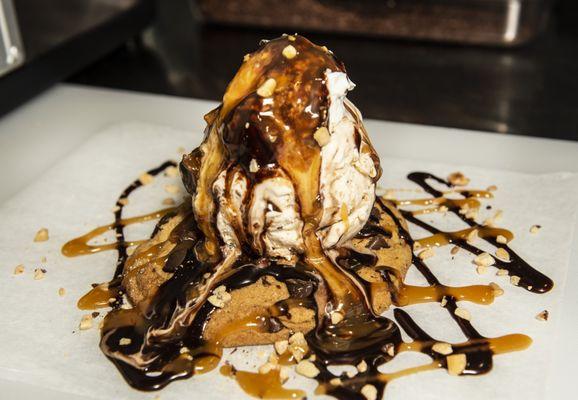 Chocolate Chip Cookie Sundae.  Topped with Hot Fudge and Caramel sauce made from scratch in house