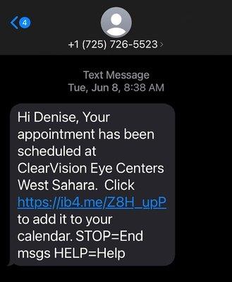 Text following me scheduling the appt. WHERE DOES IT STATE REPLY REQUIRED?