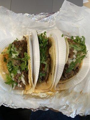 Massive carne asada tacos ($12)