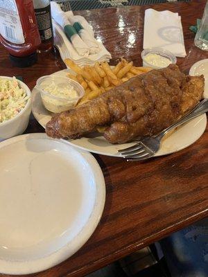 Fish and chips. (The size of your head, the bartender compares.)