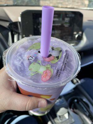 Blended Taro with popping Kiwi Bobba!