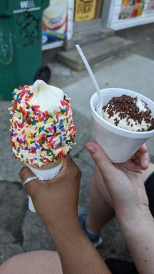 medium vanilla soft serve in cone and cup