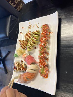 Dragon Roll (Avocado), Mango Roll (Line on Left)