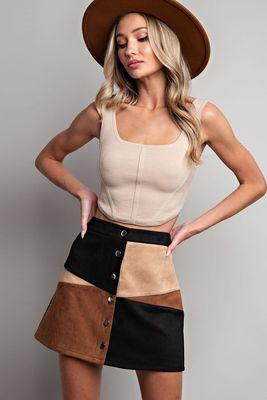 ee:some Color Block Button Down Mini Skirt In Black And Brown