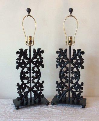 Antique architectural pieces made into lamps.