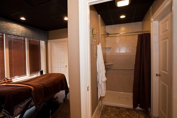 Facial and Wax room along with a shower for body treatments.