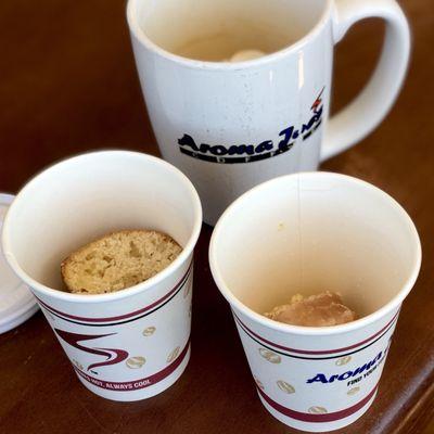 Espresso and donut samples.