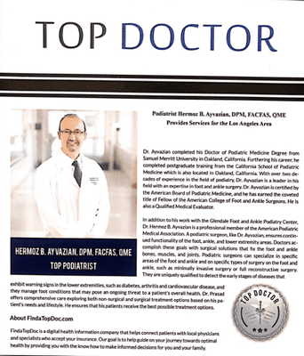 One of Dr. Hermoz B. Ayvazians' features in Pasadena Magazine as a "Top Doctor," maintaining his position on the list for several years.