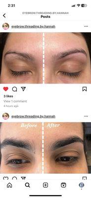 @eyebrow.threading.by .hannah.                               The removal of facial and eyebrow hair creating clean and distinct lines