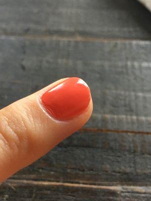 indentation seen on all of my nails, from using their fingers to remove excess globs of polish.