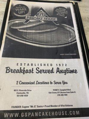 Menu cover