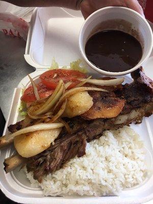 Lunch Special!Costilla de Puerco con Arroz, Ensalada y Frijoles! Pork Ribs, Rice, Beans and Salad.