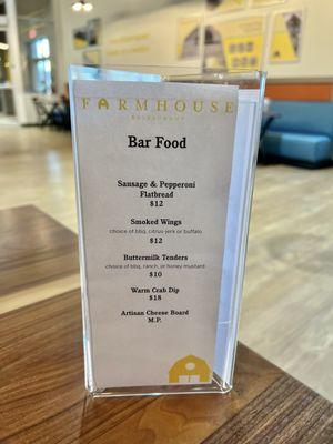 Bar food menu