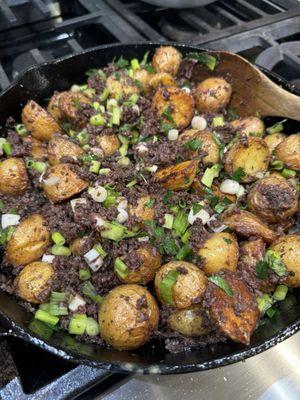 My easy one skillet recipe featuring the best blood sausage you'll ever have!