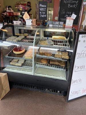 Bakery window at the end of the day.