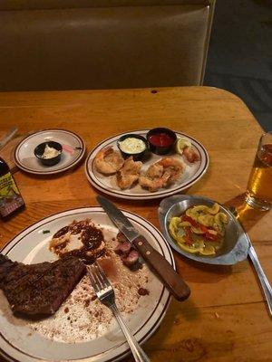 Steak, shrimp vegetables