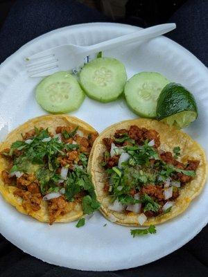 Amazing taco plate. I got chorizo and carnitas. So good