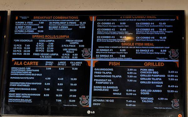 Menu Board as of Nov. 23 2024