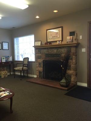 Fireplace in the waiting area