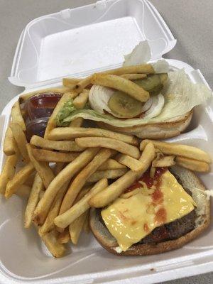 Pork chops and cheeseburger