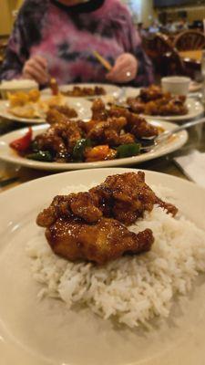 General Tso chicken with white rice