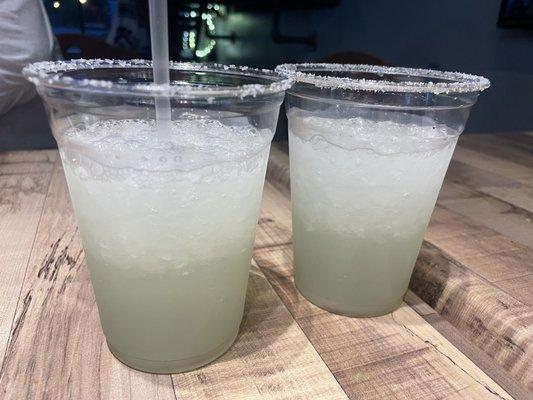 Margaritas. They were served at this level, not full. $9 in May 2023.