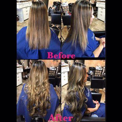 Before and after Great lengths hair extensions.