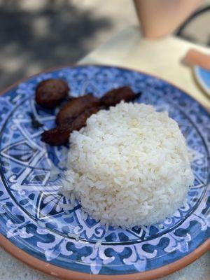 Side of white rice and fried plantains