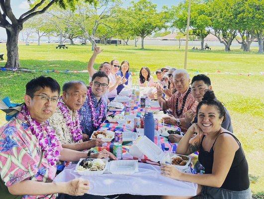 Enjoying a Hawaiian bento lunch