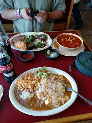 3 cheese enchiladas.menudo + 3 Barbacoa tacos