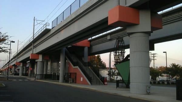 Looking up at the platform from the street