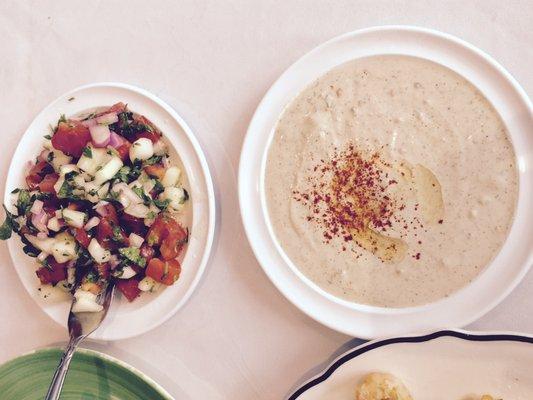 Side of cucumber salad and tahini