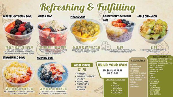 Acai bowls menu