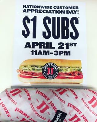 Dollar subs for customer appreciation day